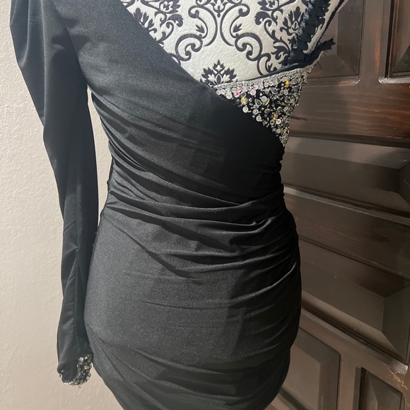 EVENINGS BY ALLURE COCKTAIL DRESS Black Ruching bodycon Evening Formal Bling 8 - Picture 3 of 7